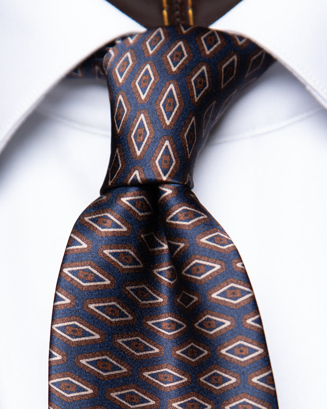 Dark Blue Tie with Brown Diamonds