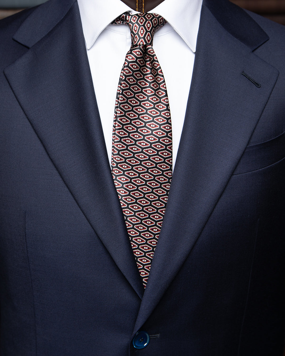 Cravatta Blu con Rombi Rosso Rubino