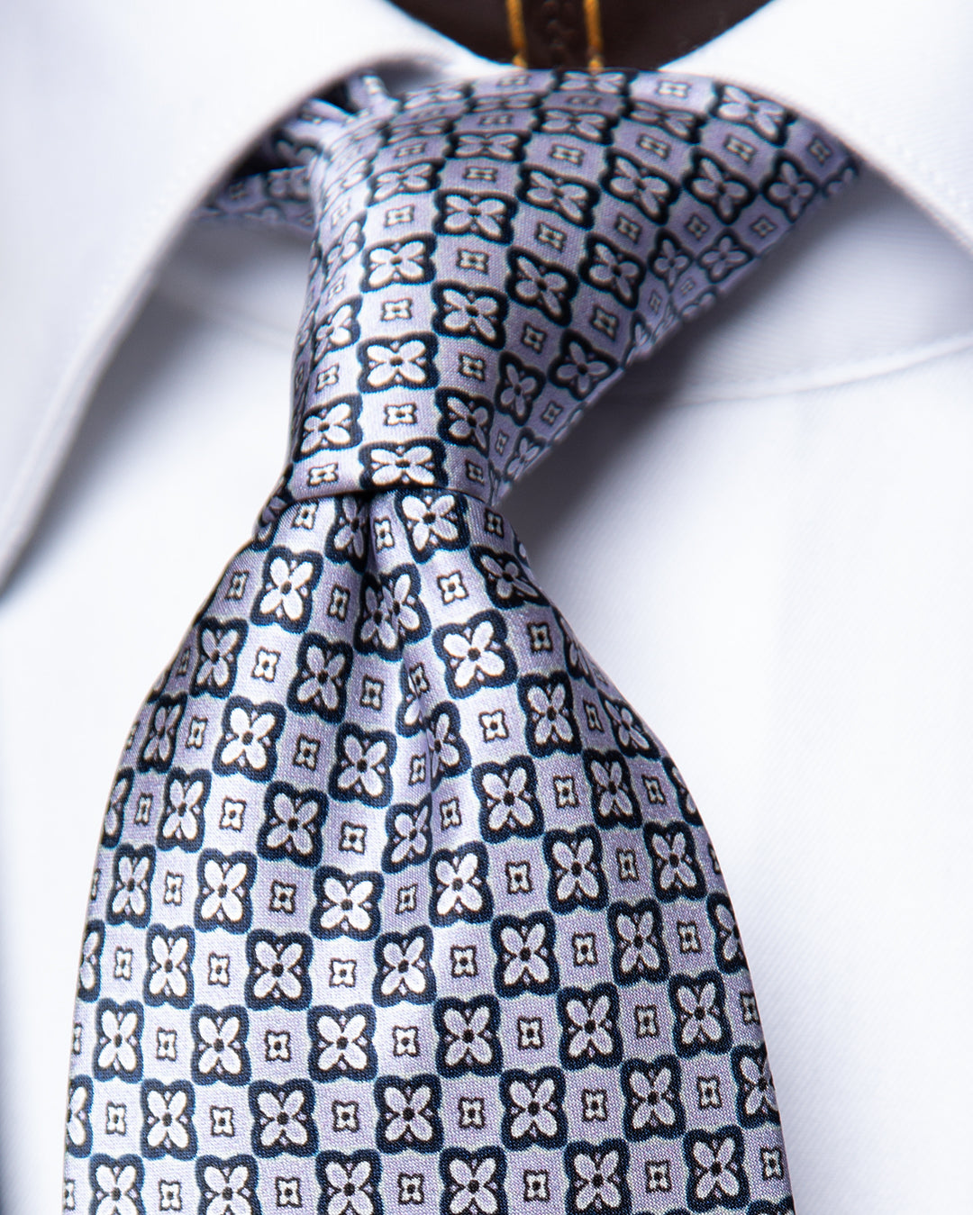 Pearl Gray Tie with Micro Floral Geometric Pattern