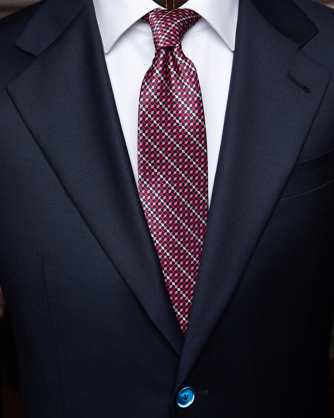 Cravatta Rubino, Navy e Rosa con Motivo Geometrico