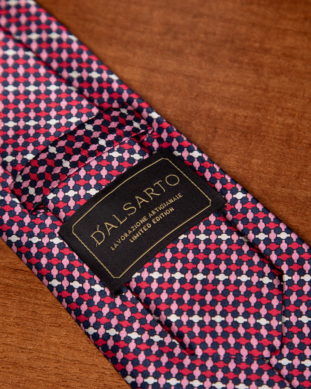 Cravatta Rubino, Navy e Rosa con Motivo Geometrico