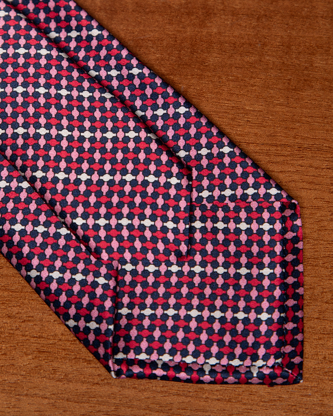 Cravatta Rubino, Navy e Rosa con Motivo Geometrico