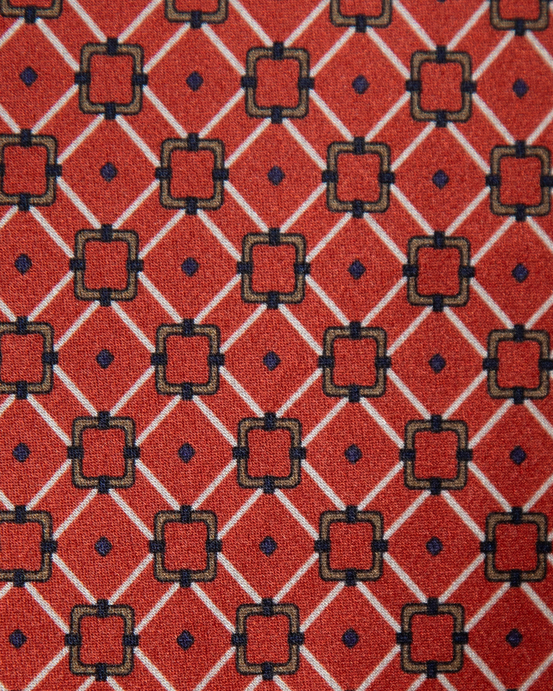 Cravatta Rosso Terracotta e Blu con Graticciata Geometrica