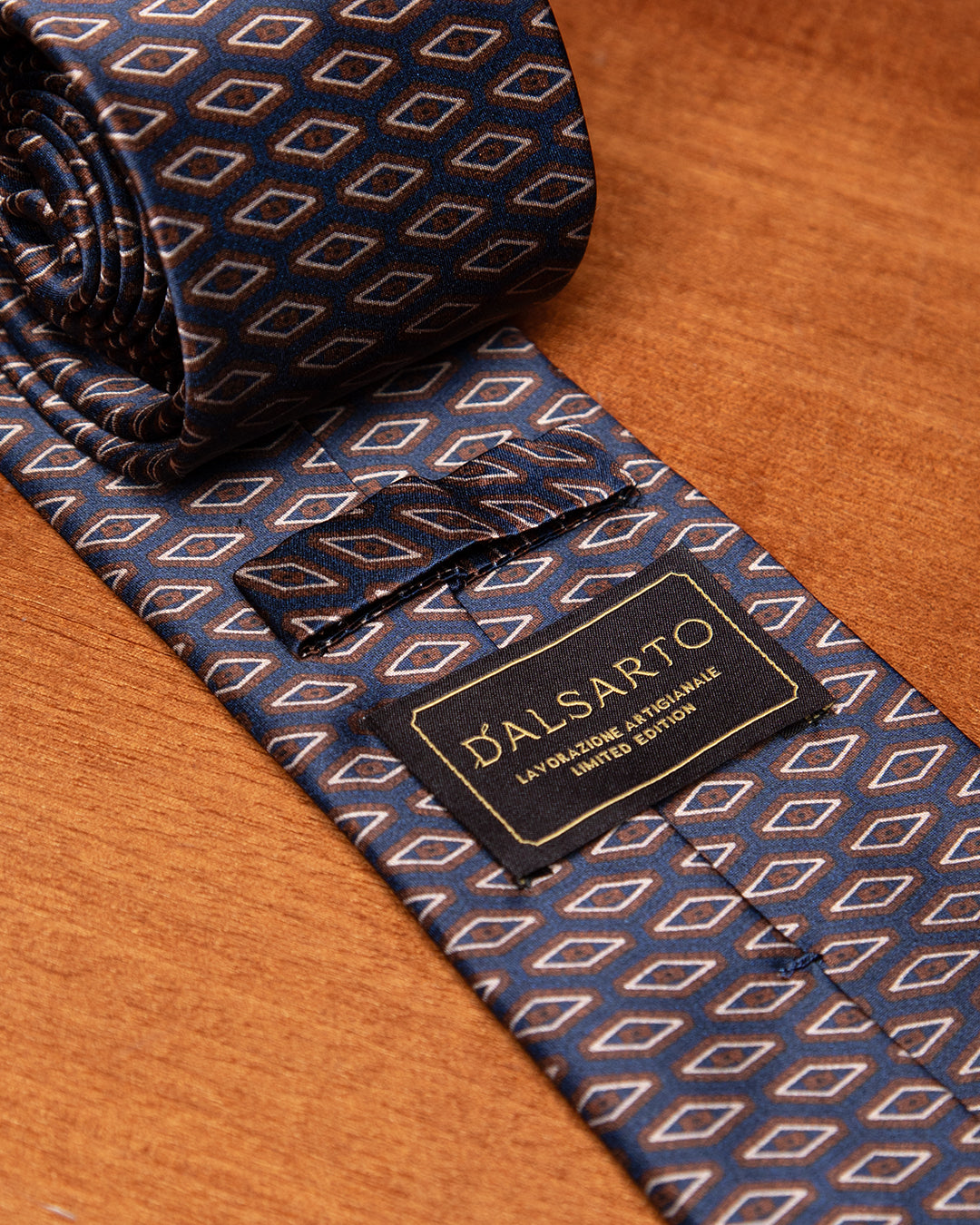 Dark Blue Tie with Brown Diamonds