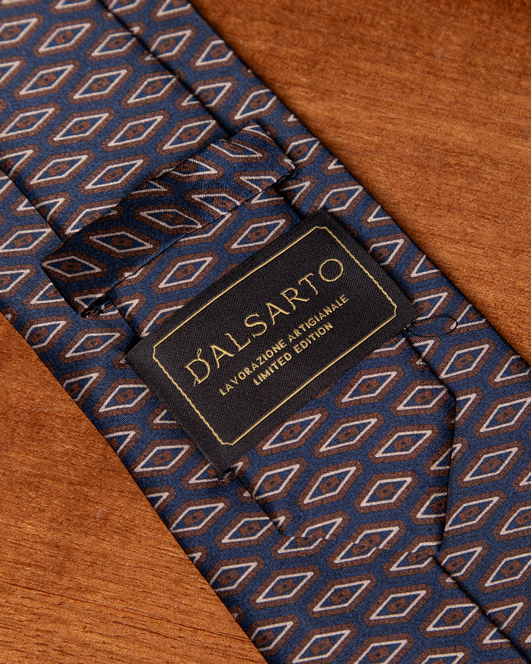 Dark Blue Tie with Brown Diamonds