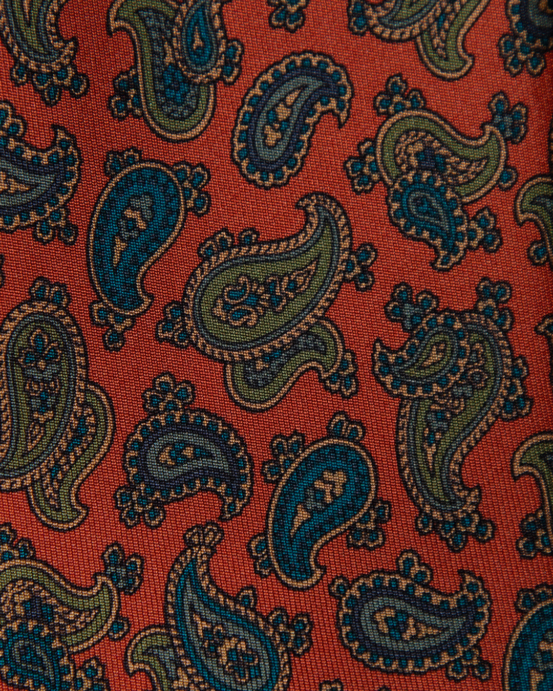 Orange Tie with Light Blue and Sage Paisley Pattern