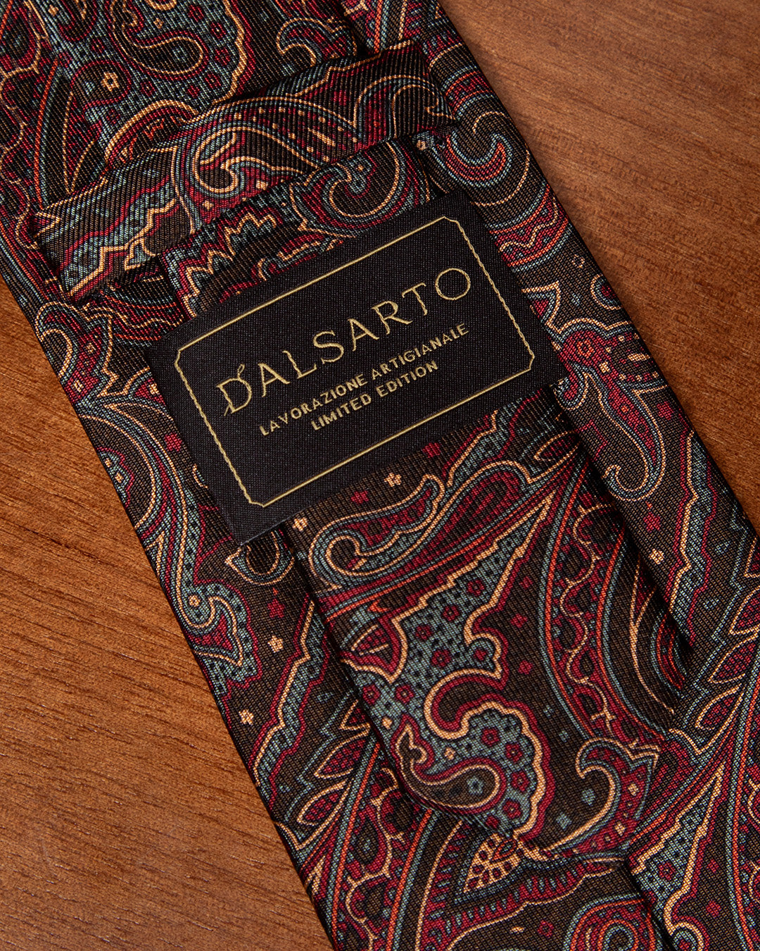 Cravatta Marrone con Paisley Rosso, Bronzo e Avio
