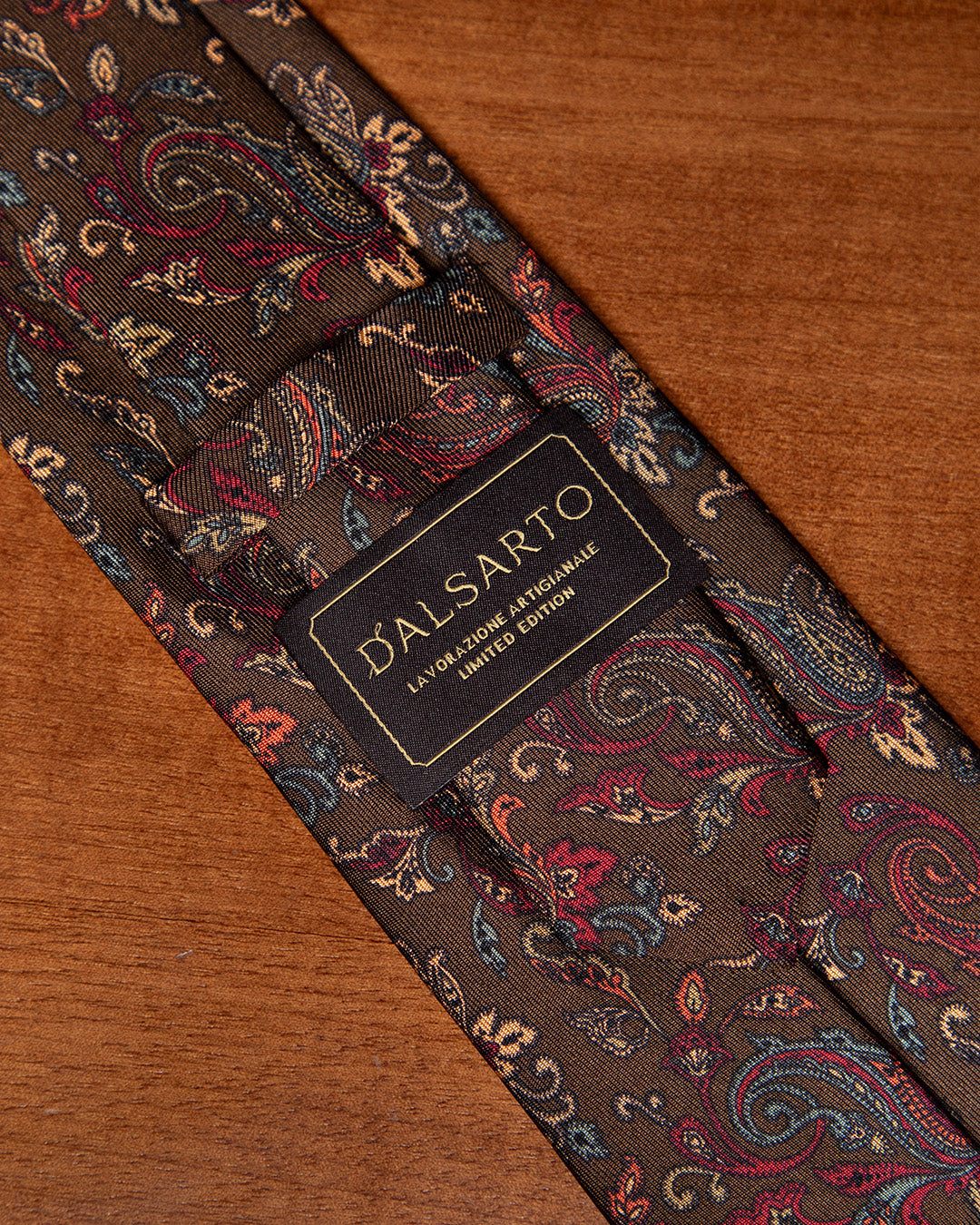 Brown Tie with Saffron and Ruby Floral Pattern
