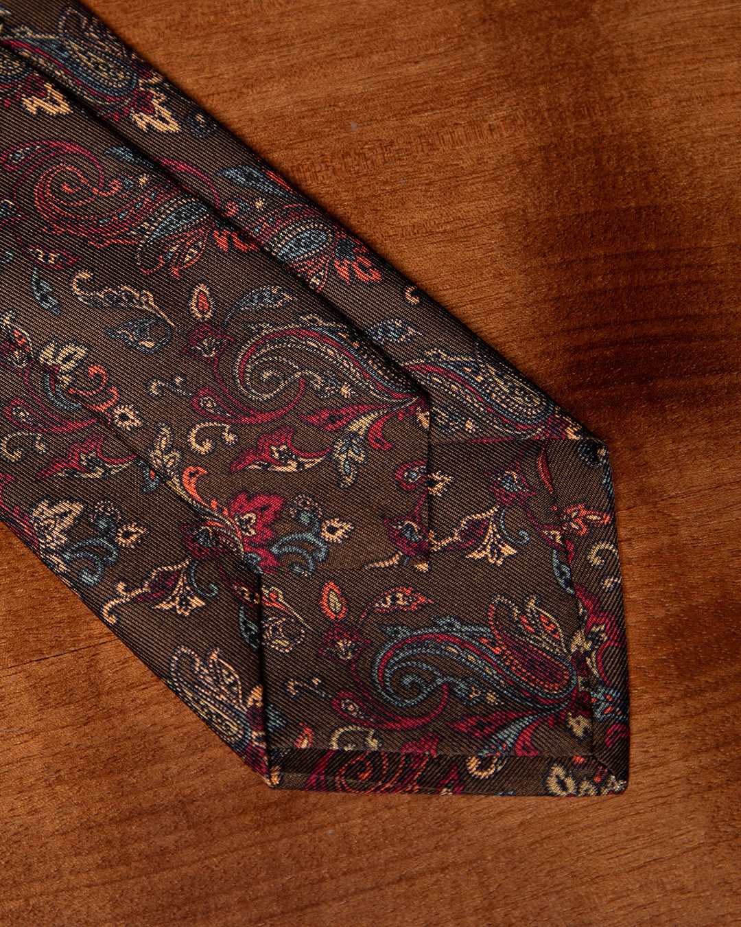 Brown Tie with Saffron and Ruby Floral Pattern