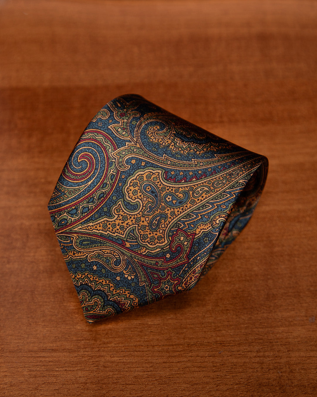 Cravatta Paisley Azzurro Avio e Bronzo Dorato