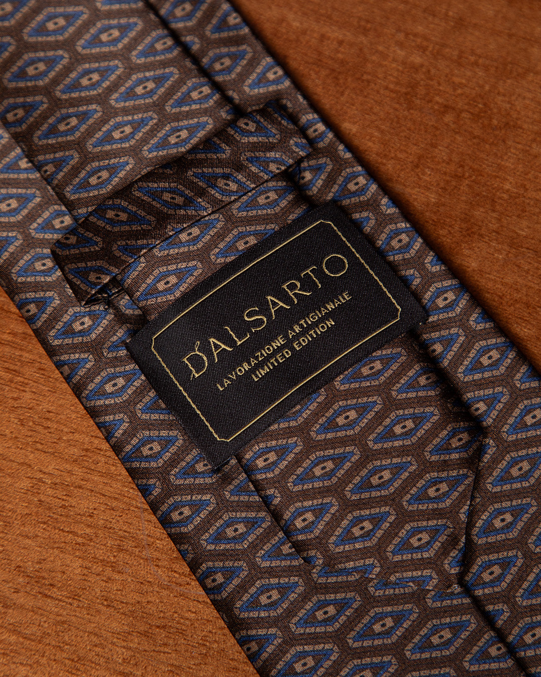 Brown Tie with Dark Blue Diamonds