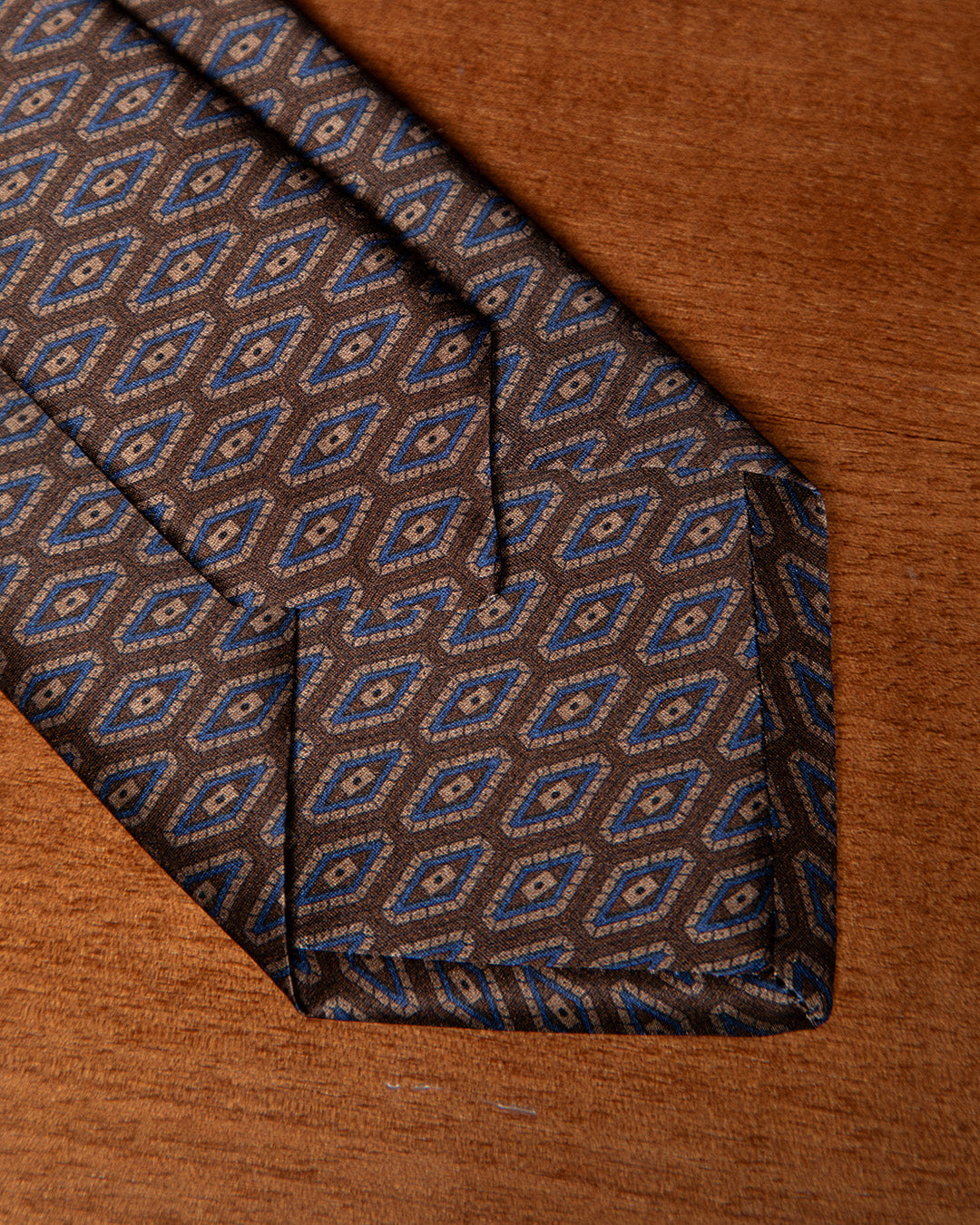 Brown Tie with Dark Blue Diamonds