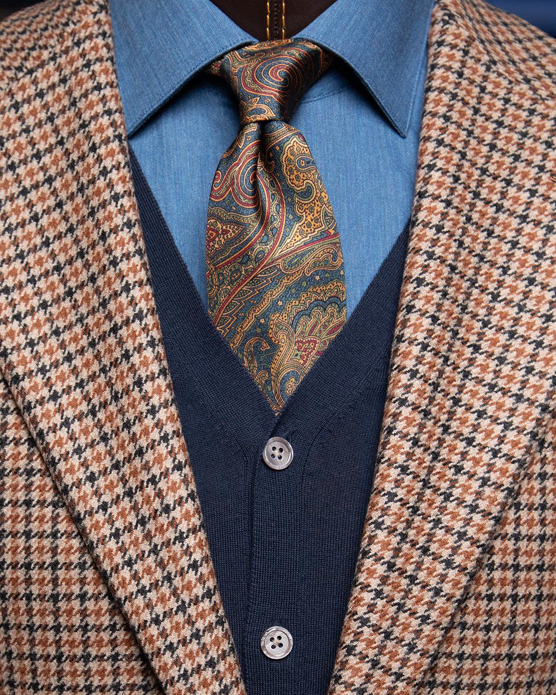 Cravatta Paisley Azzurro Avio e Bronzo Dorato