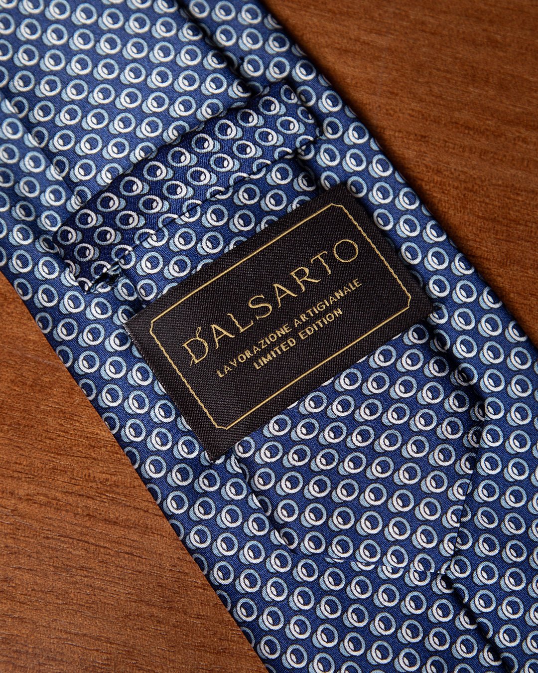 Navy Blue Tie with White and Light Blue Geometric Circle Pattern