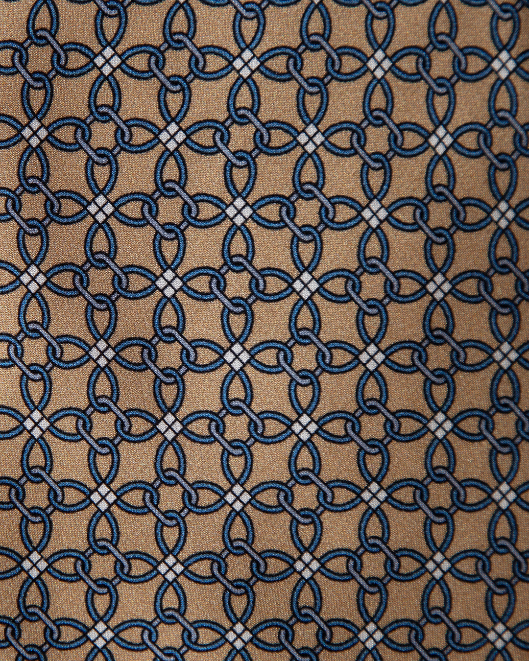 Cravatta Oro con Catenella Blu Notte e Nodi Bianchi