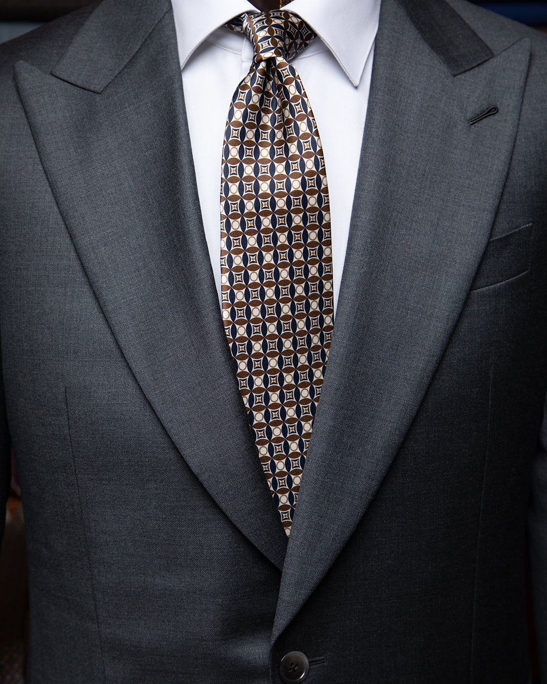 Brown and Ivory Geometric Mosaic Tie