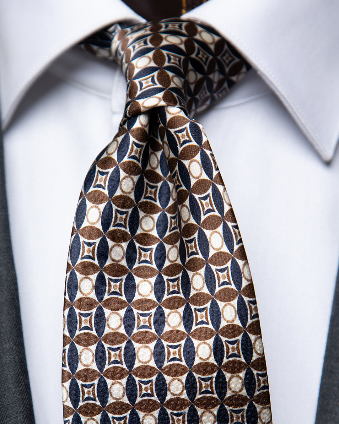 Brown and Ivory Geometric Mosaic Tie