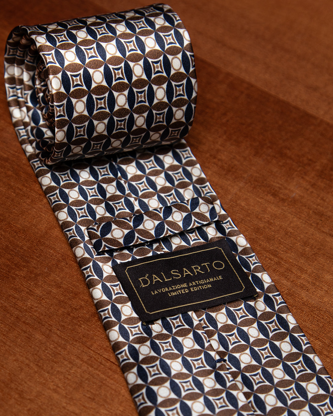 Brown and Ivory Geometric Mosaic Tie