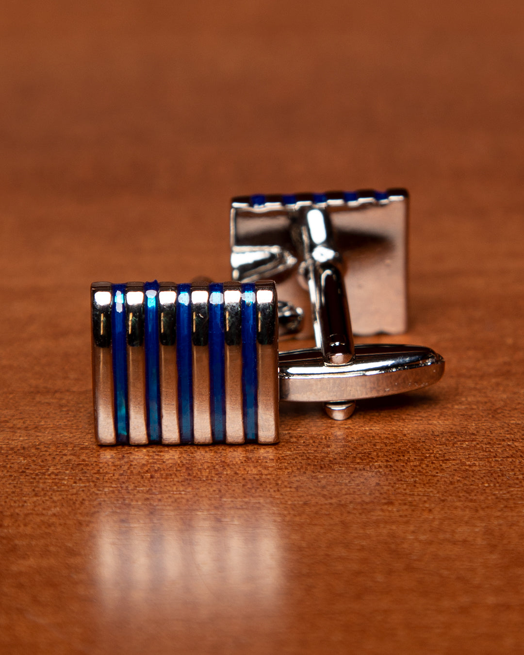 Silver and Blue Rectangular Cufflinks