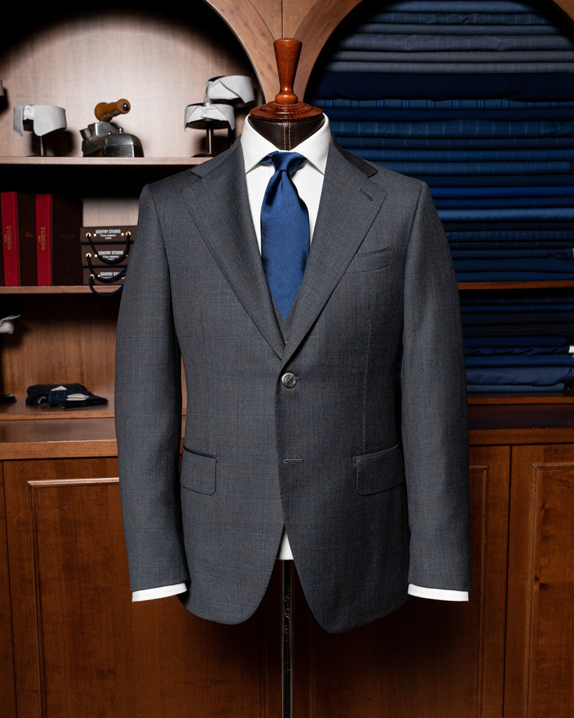 Abito Giotto Grigio Scuro Quadri Blu con Gilet