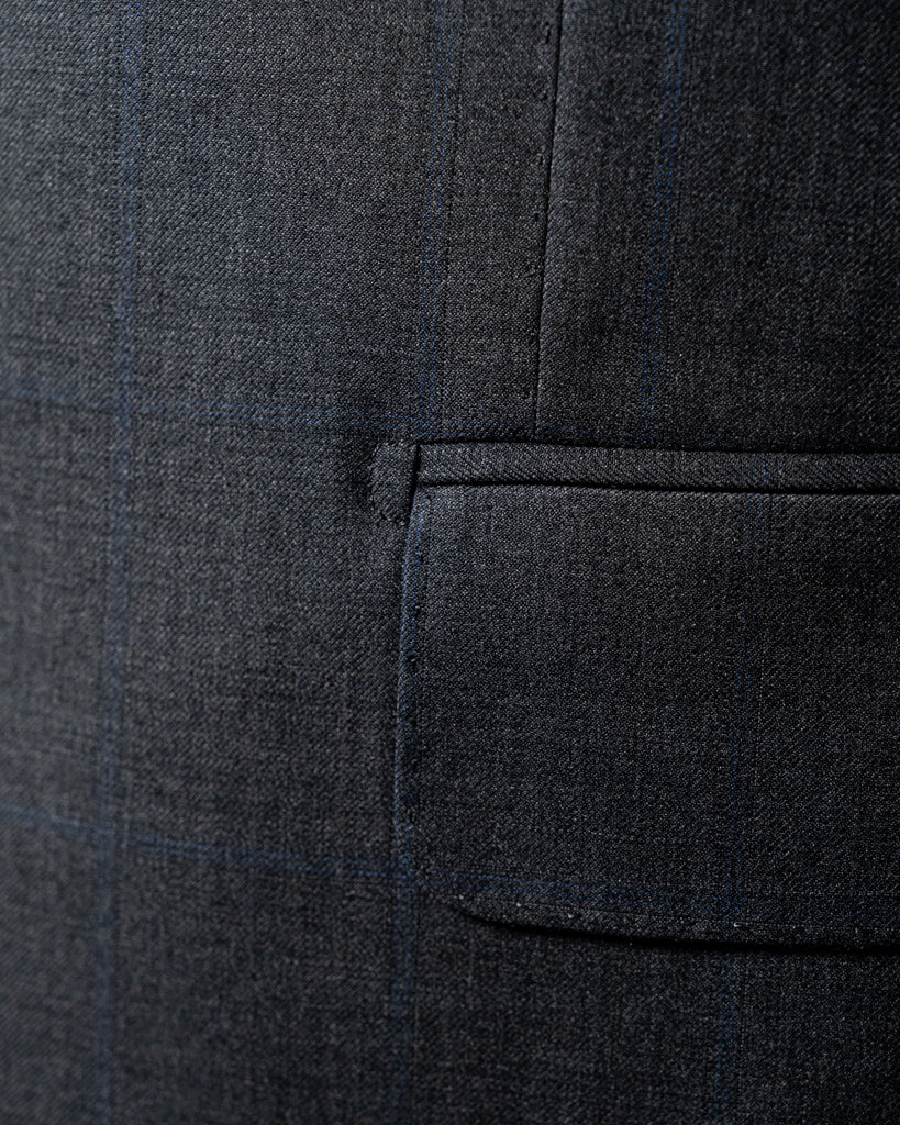 Abito Giotto Grigio Scuro Quadri Blu con Gilet