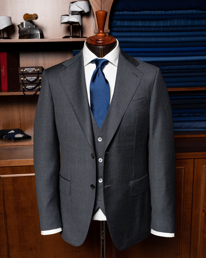 Abito Giotto Grigio Scuro Quadri Blu con Gilet