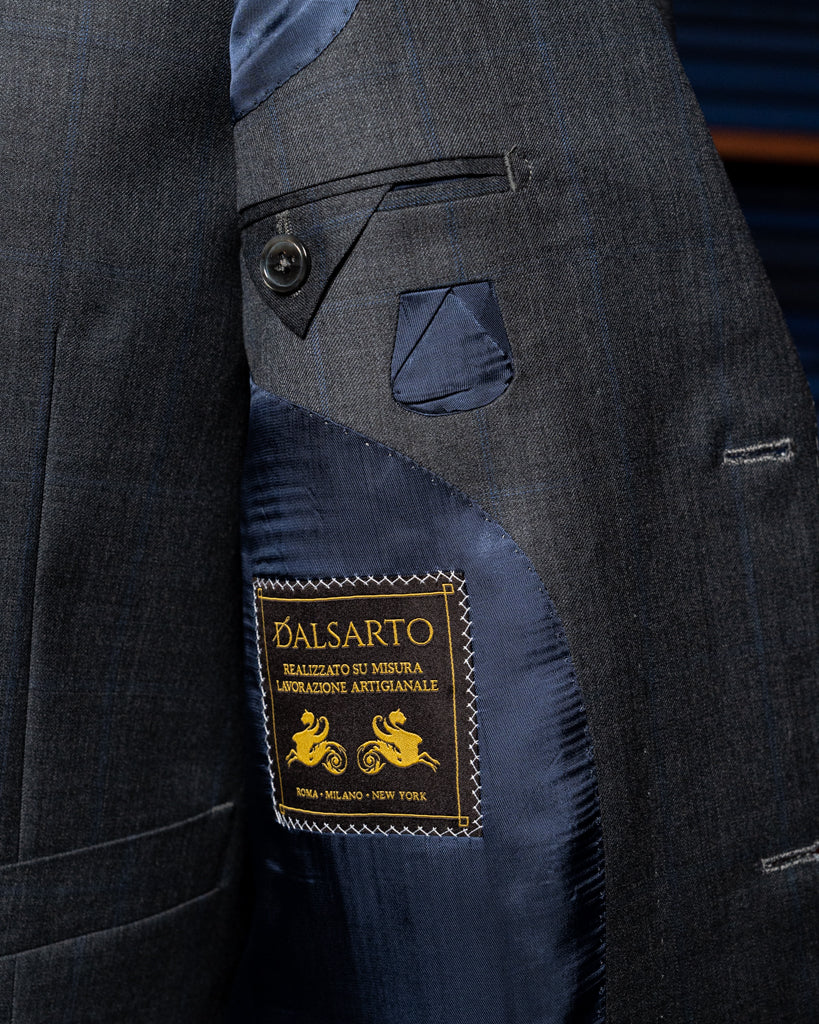 Abito Giotto Grigio Scuro Quadri Blu con Gilet