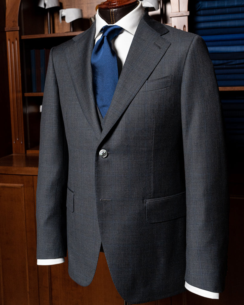 Abito Giotto Grigio Scuro Quadri Blu con Gilet