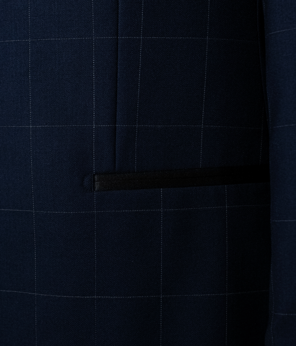 Dark Blue Checked Michelangelo Tuxedo with Black Lapels