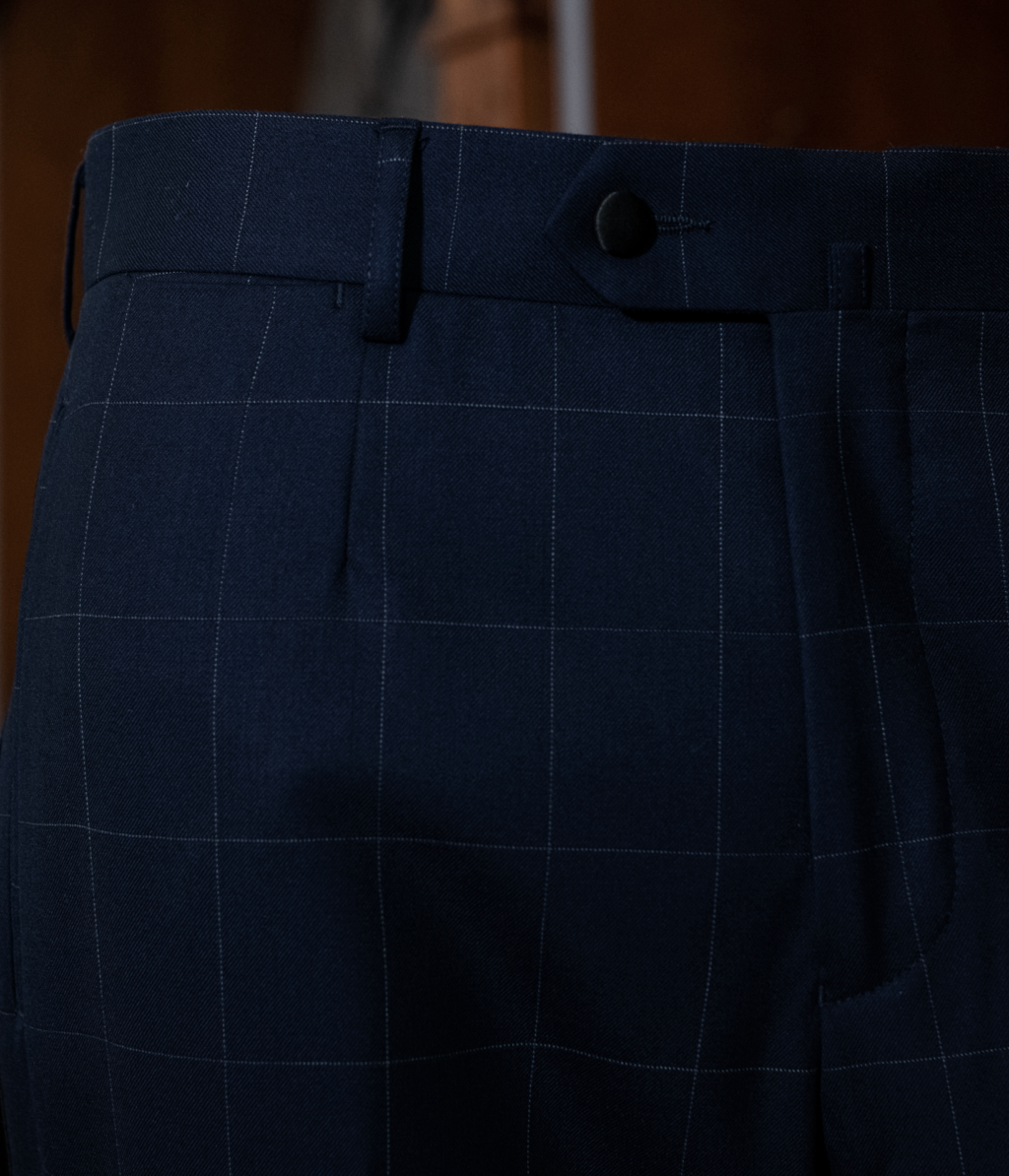 Dark Blue Checked Michelangelo Tuxedo with Black Lapels