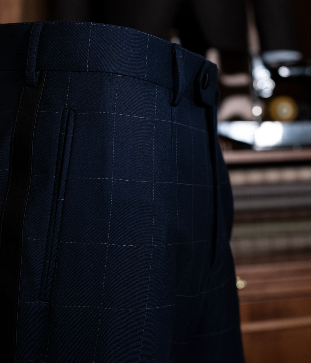 Dark Blue Checked Michelangelo Tuxedo with Black Lapels