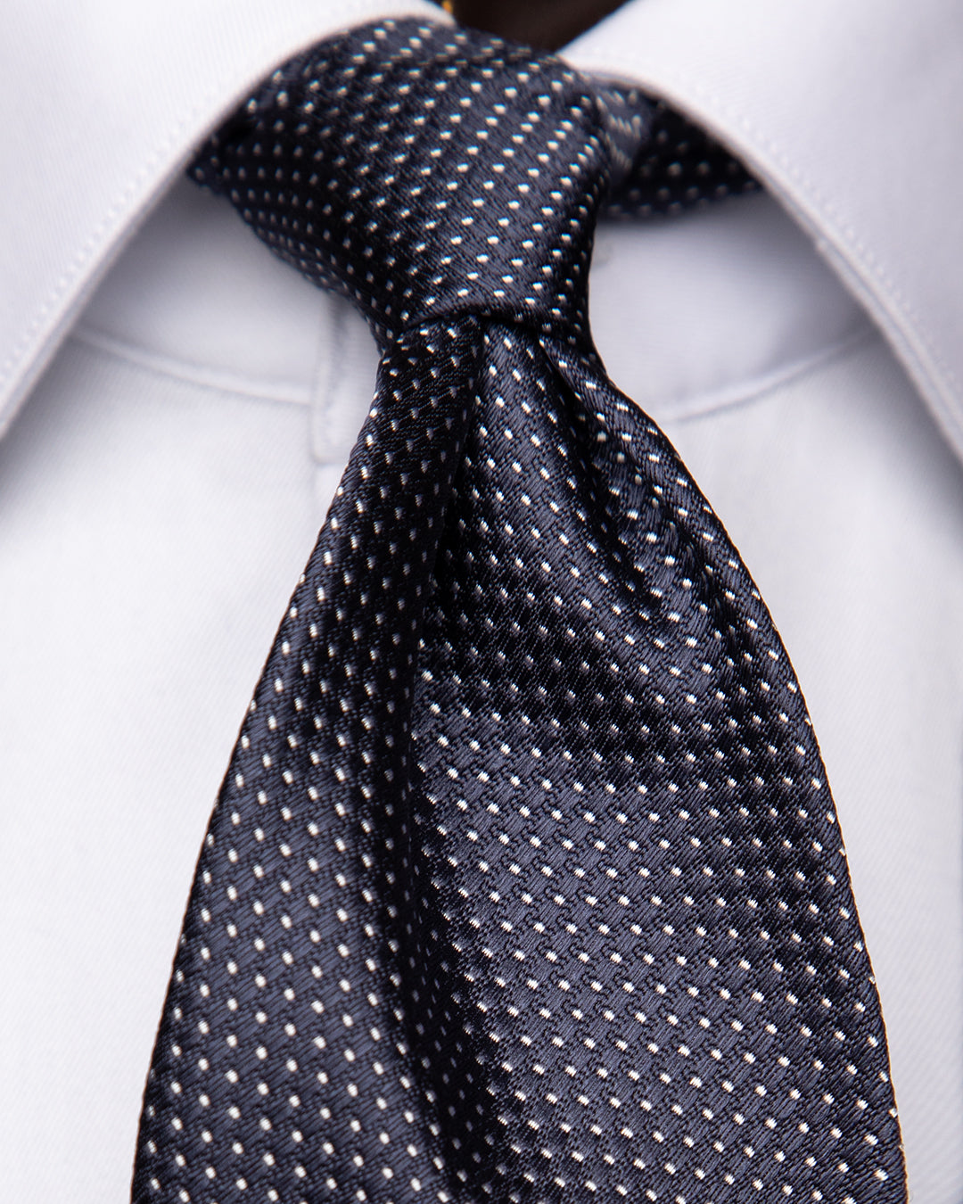 Midnight Blue Tie with White Microdots