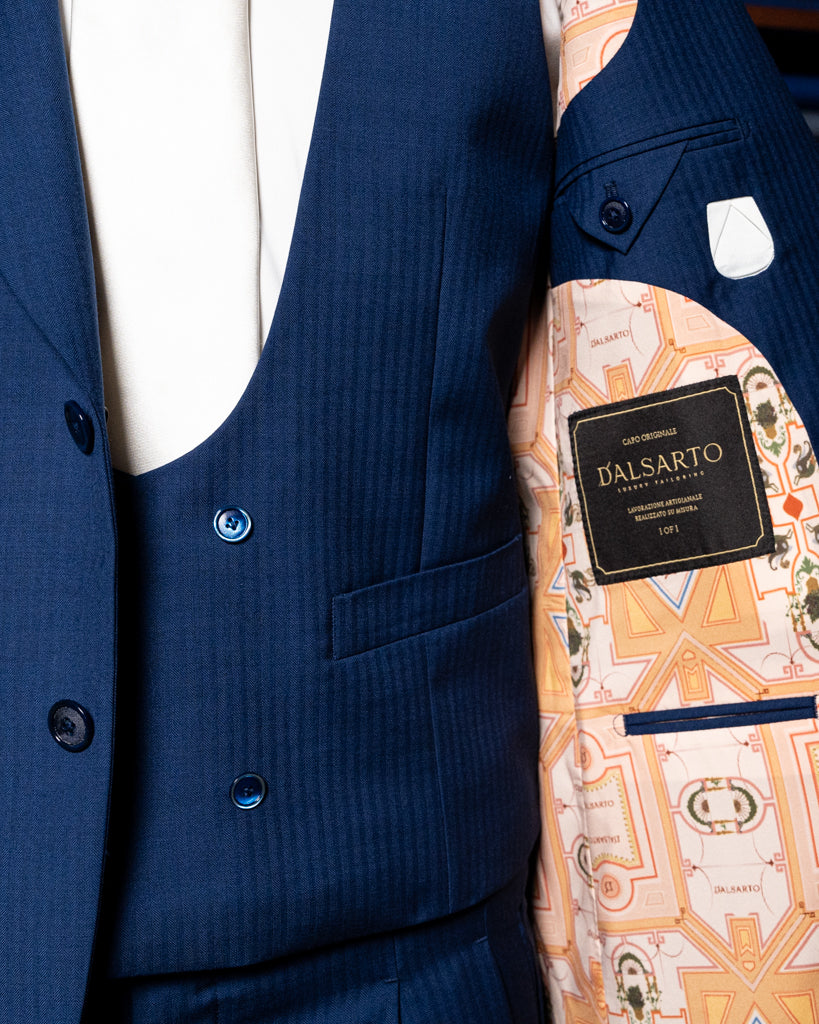 Abito Bernini Blu Chiaro Spinato con Gilet