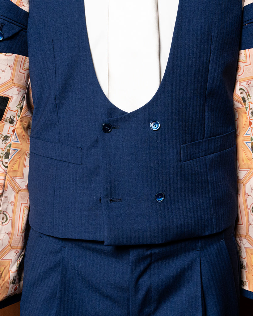 Abito Bernini Blu Chiaro Spinato con Gilet