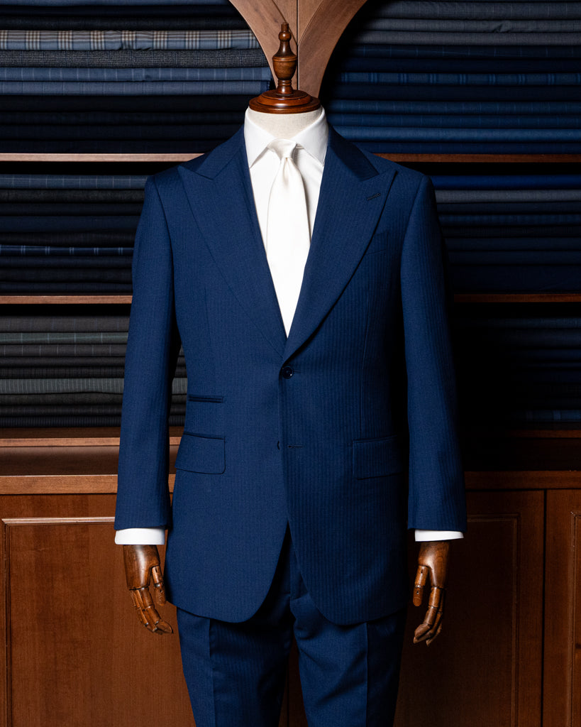 Abito Bernini Blu Chiaro Spinato con Gilet