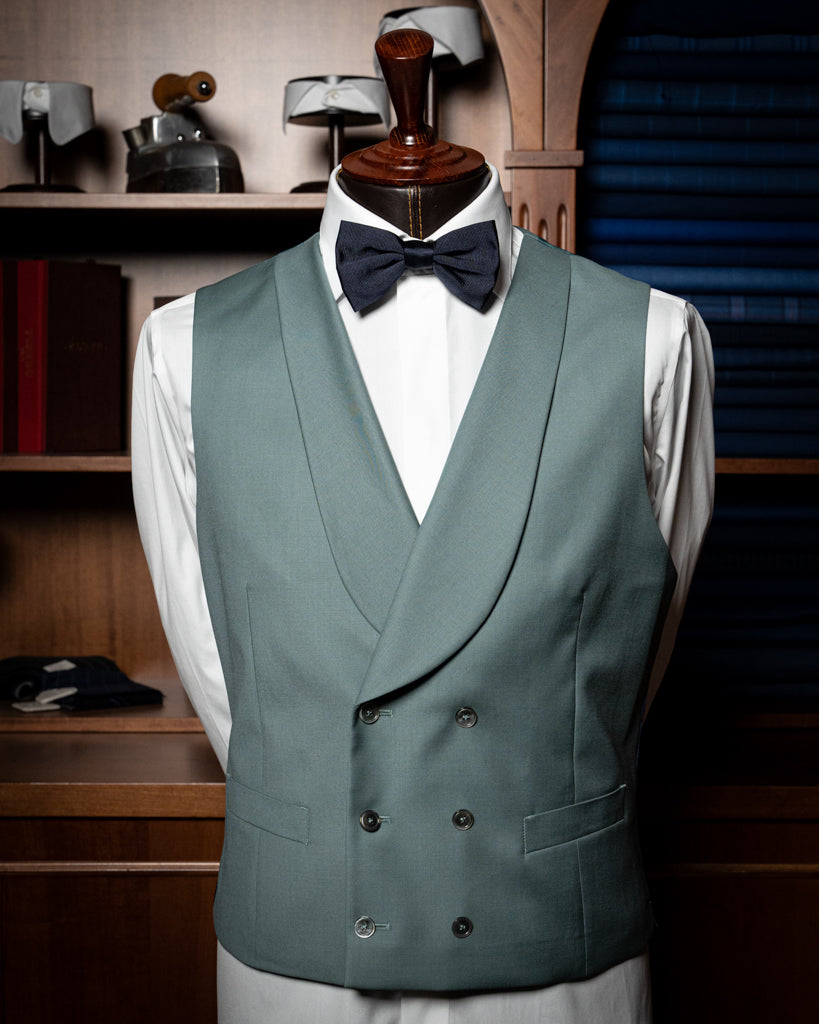 Abito Bernini Blu Dalsarto con Gilet Verde Salvia