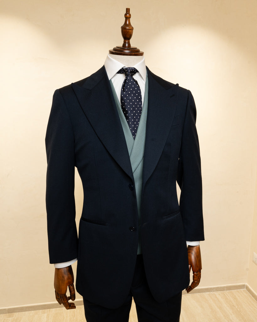 Abito Bernini Blu Grigio con Gilet Verde Menta