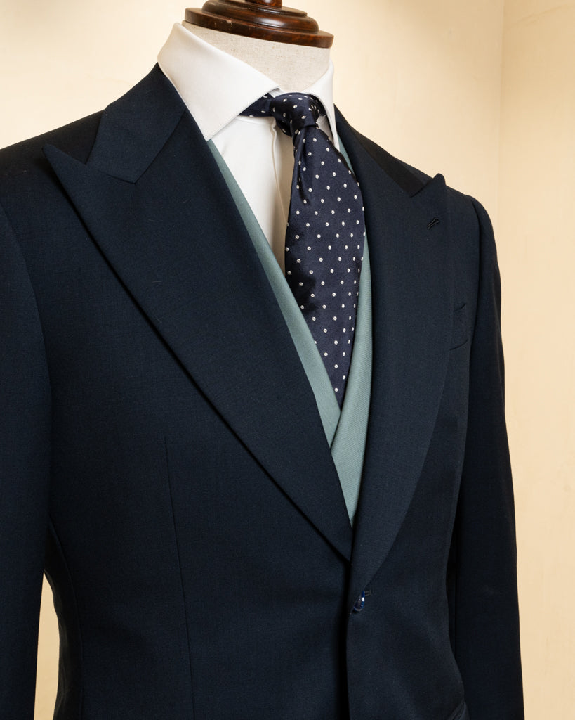 Abito Bernini Blu Grigio con Gilet Verde Menta
