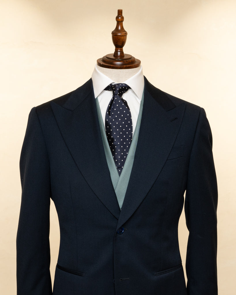 Abito Bernini Blu Grigio con Gilet Verde Menta