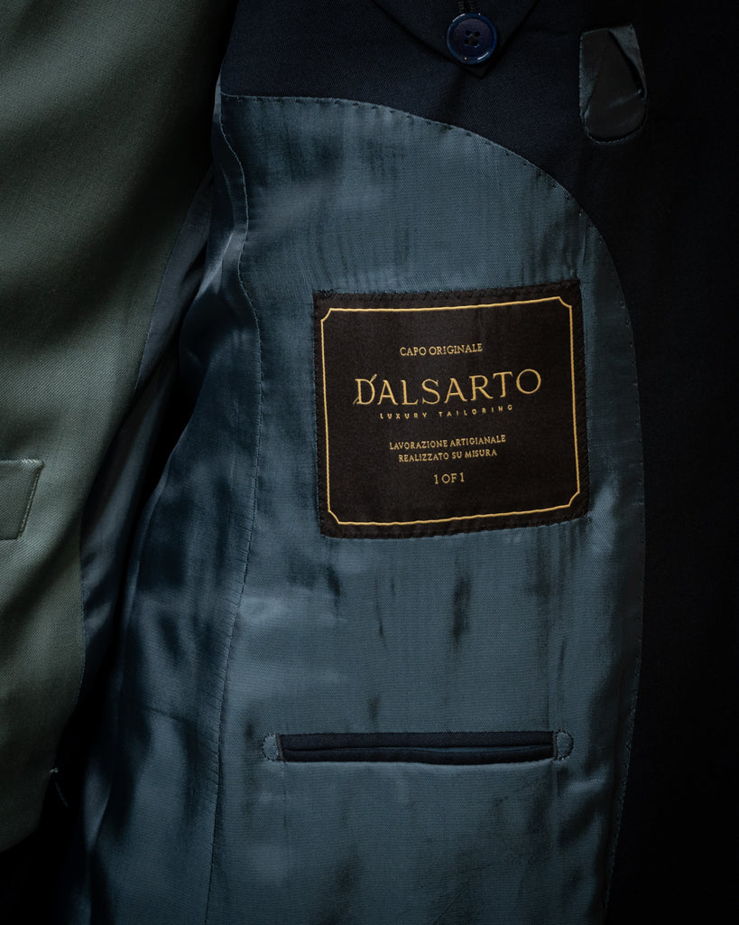 Abito Bernini Blu Grigio con Gilet Verde Menta