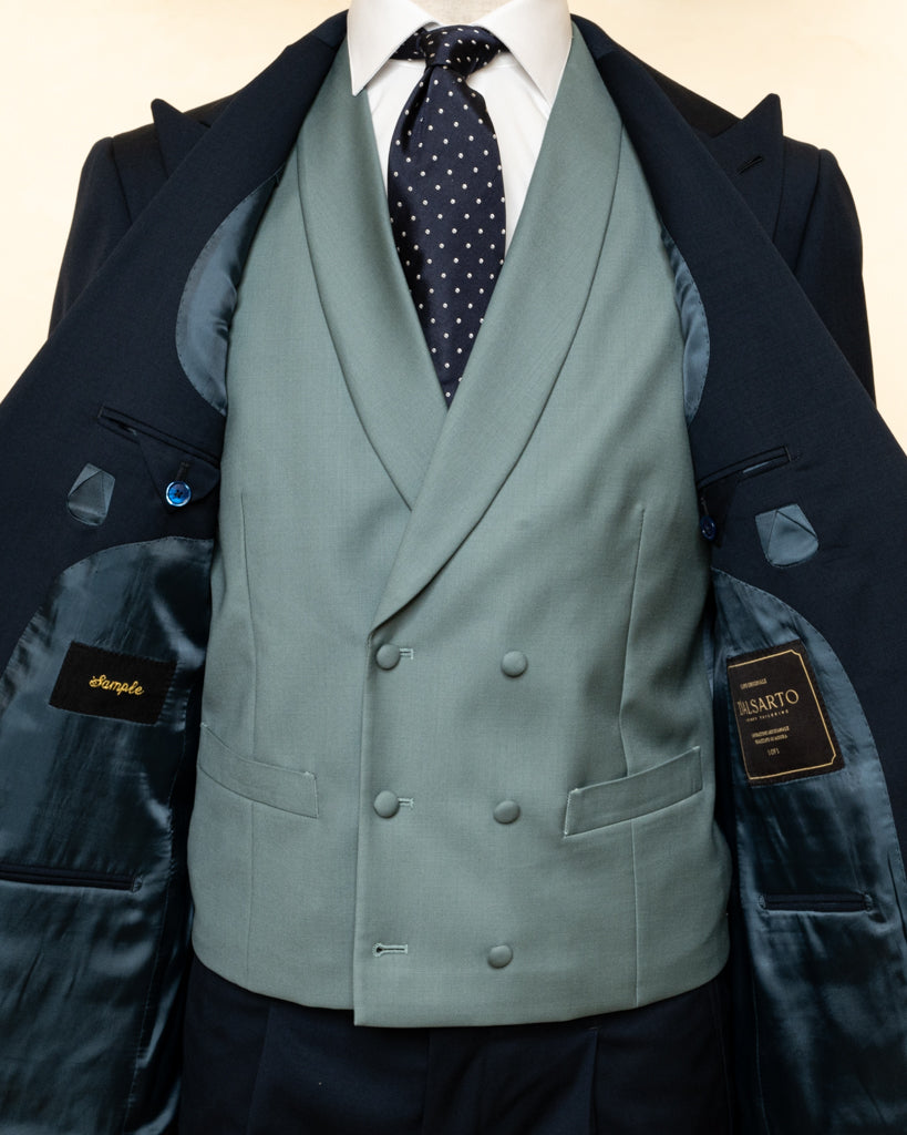 Abito Bernini Blu Grigio con Gilet Verde Menta