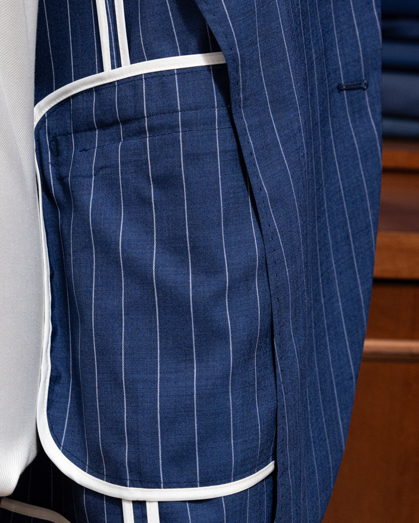 Abito Bernini Blu Navy Gessato Bianco