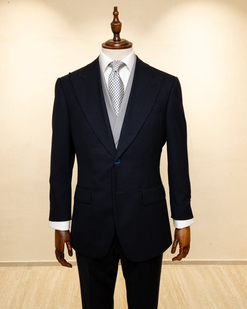 Abito Bernini Blu Petrolio Scuro con Gilet Grigio