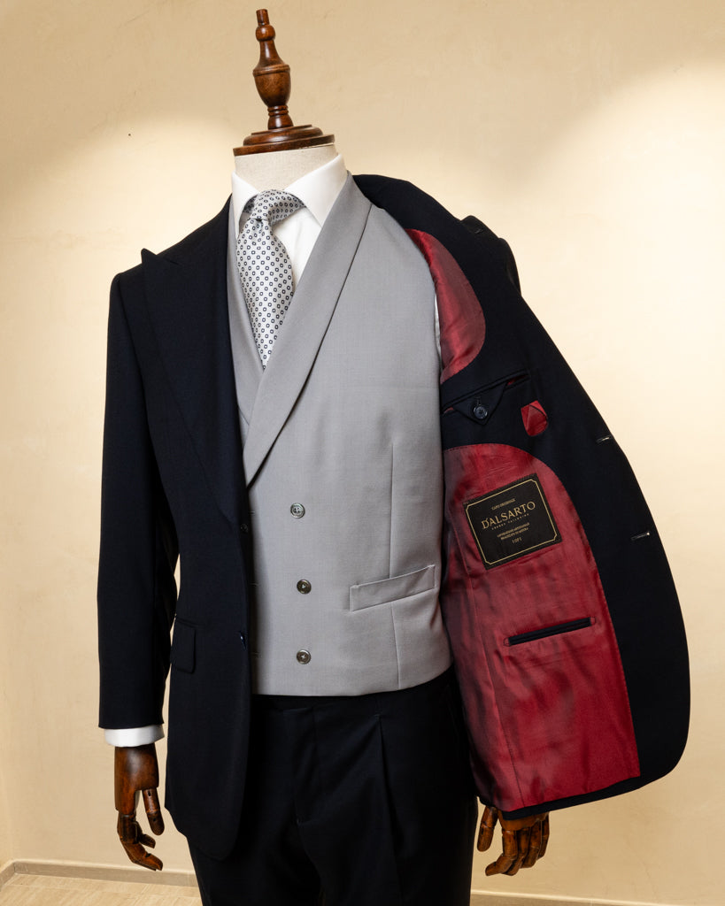 Abito Bernini Blu Petrolio Scuro con Gilet Grigio