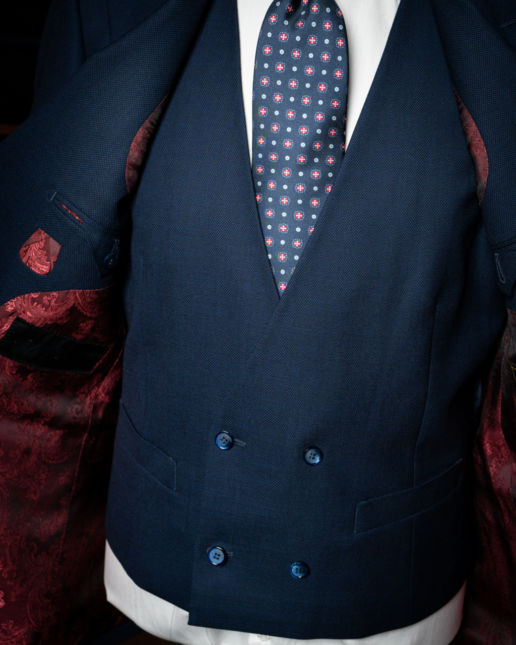 Abito Bernini Occhio di Pernice Blu Navy con Gilet