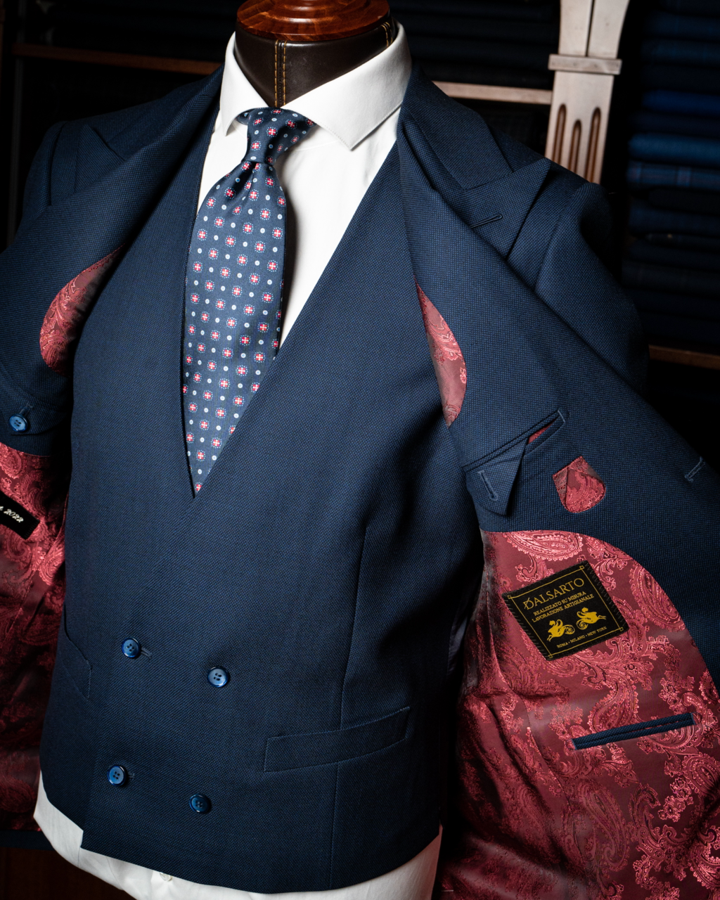 Abito Bernini Occhio di Pernice Blu Navy con Gilet
