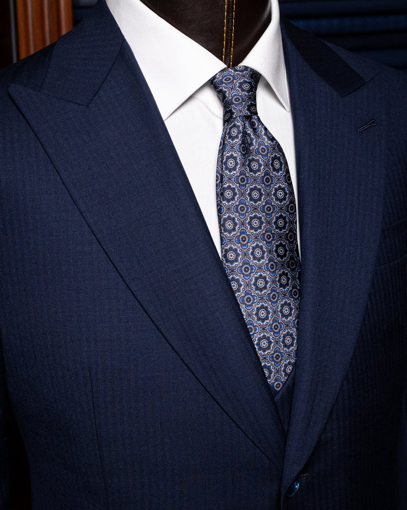 Abito Bernini Spinato Blu Navy con Gilet