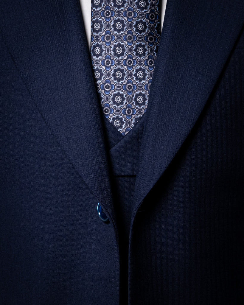 Abito Bernini Spinato Blu Navy con Gilet