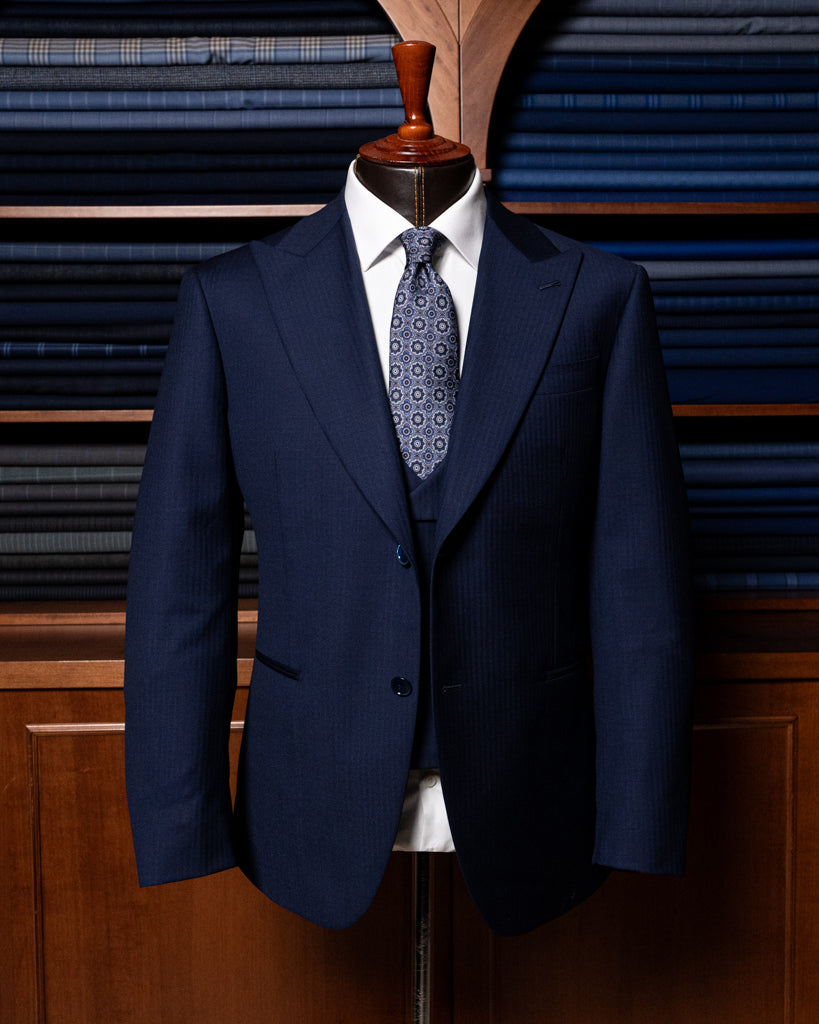Abito Bernini Spinato Blu Navy con Gilet