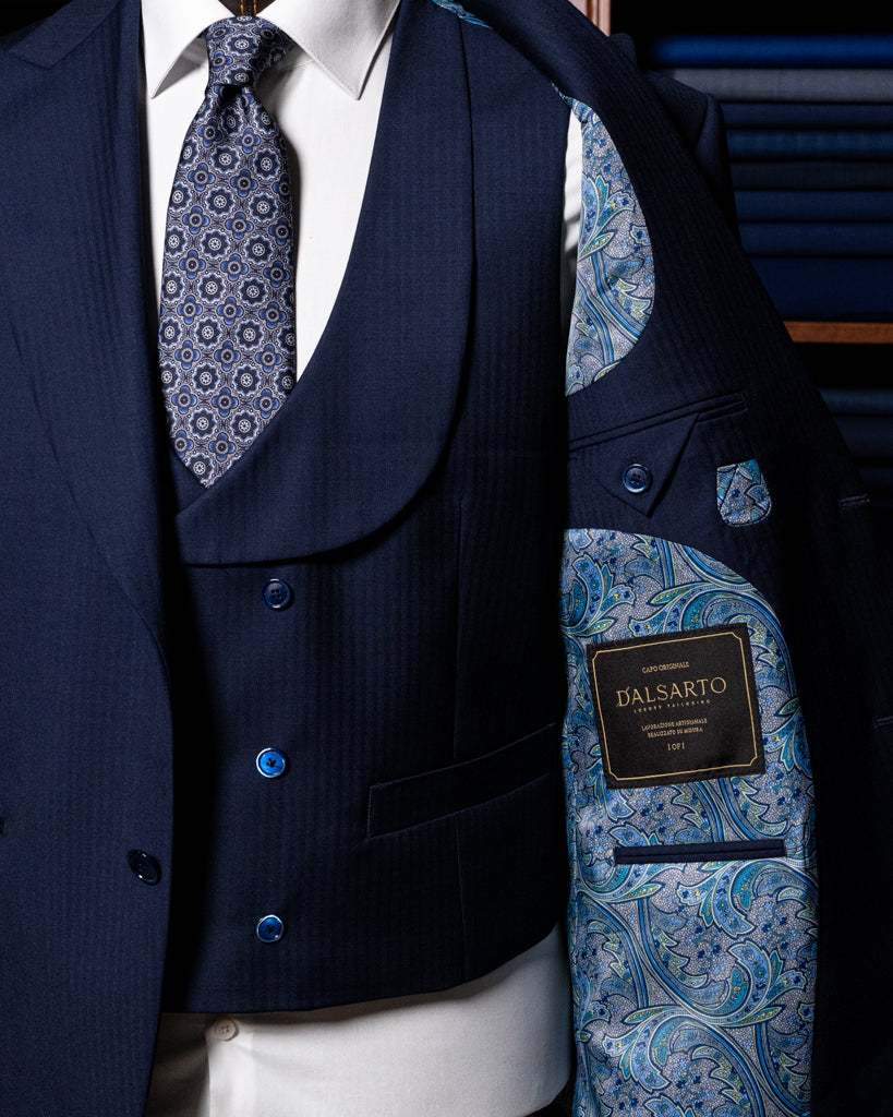 Abito Bernini Spinato Blu Navy con Gilet